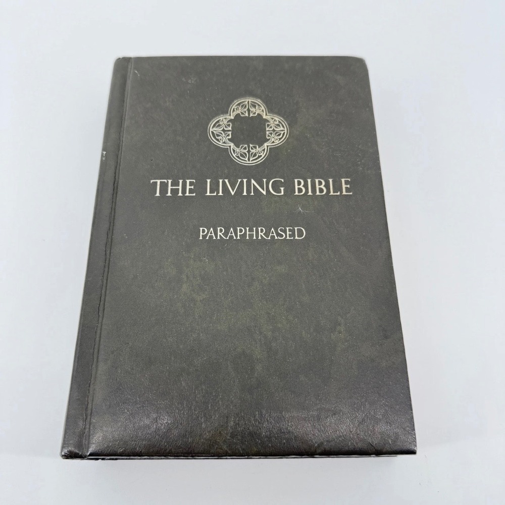 Tyndale The Living Bible Paraphrased Book 1973 Vintage Faux Leather Black Solid